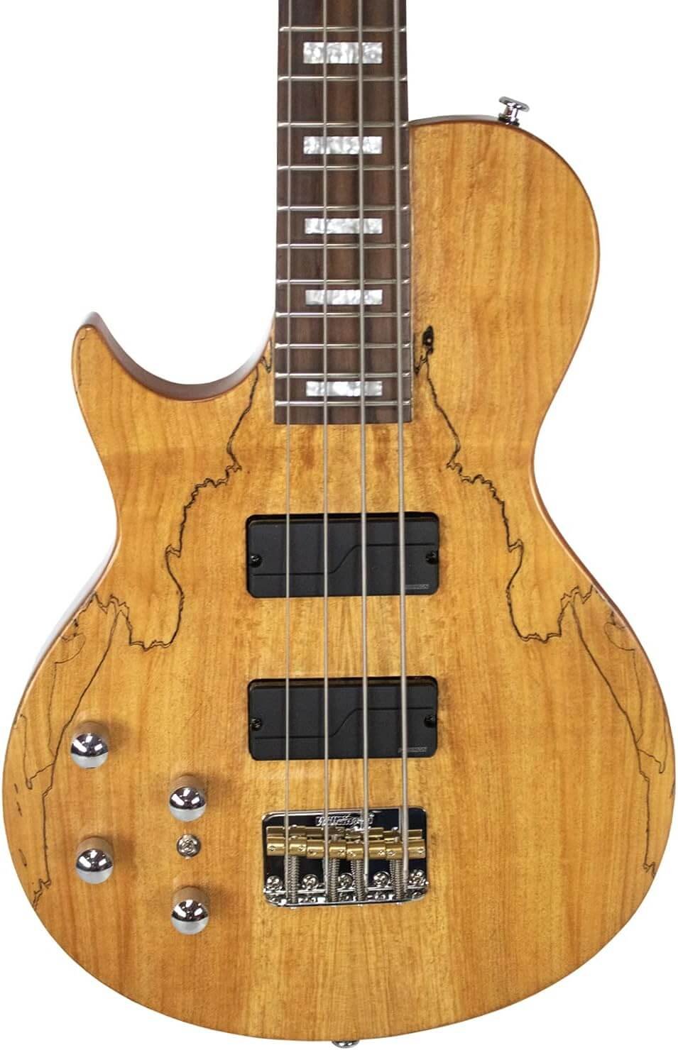 Sawtooth, 4-String Americana Heritage Series Natural 24 Fret Electric Bass Guitar w Fishman Fluence Pickups and Padded Gig Bag, Spalted Maple (Left Handed), (ST-LH-HBS-NSM)

