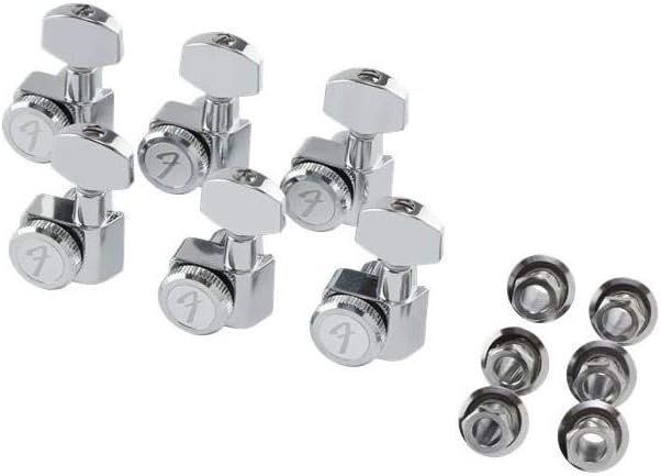 Fender Deluxe Locking Staggered Guitar Tuners left‑handed chrome set with three tall and three short posts